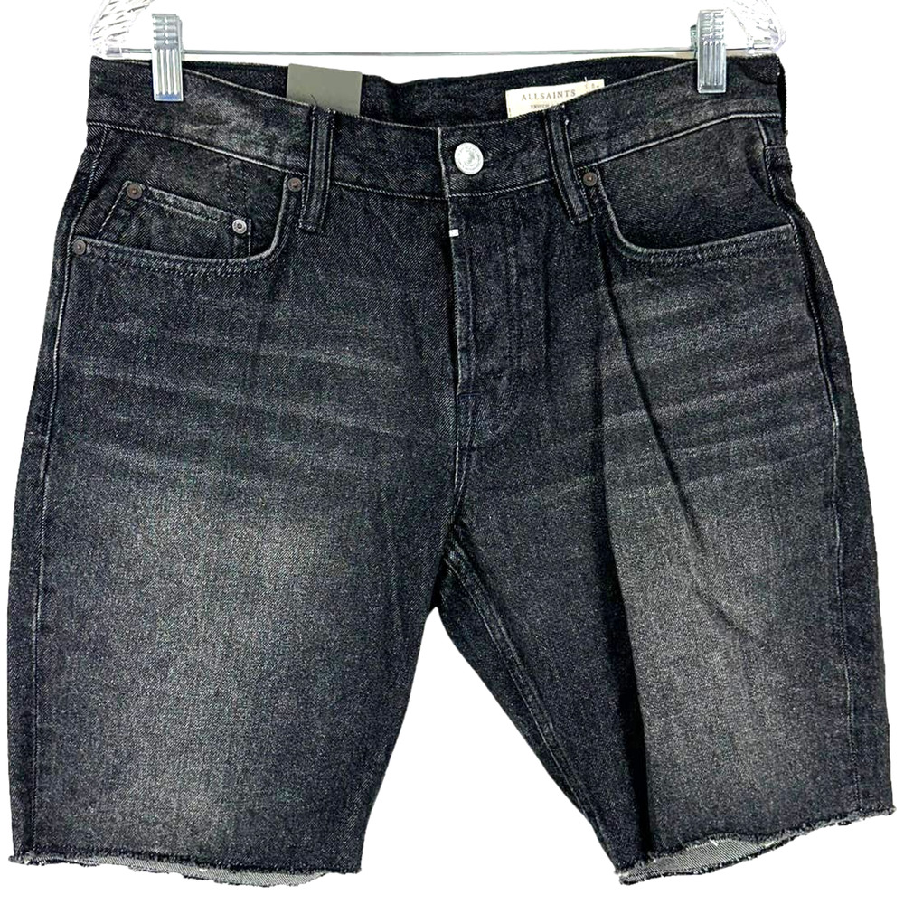 AllSaints NWT Switch Raw Hem Denim Shorts Washed Black Size 33 100% Cotton